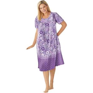 Only Necessities Plus Size Short Print Shirred Lounger(Soft Iris Pansy)