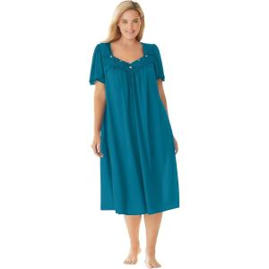 Only Necessities Plus Size Short Silky Lace-Trim Gown(Deep Teal)