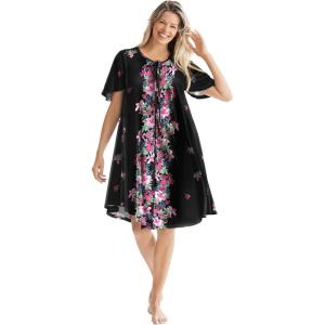 Only Necessities Plus Size Short Sweeping Printed Lounger(Black Lily)
