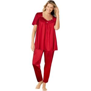 Only Necessities Plus Size Silky 2-Piece PJ Set(Classic Red)