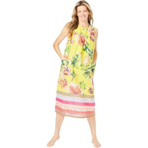 Only Necessities Plus Size Sleeveless Print Lounger(Bright Yellow Hummingbird)