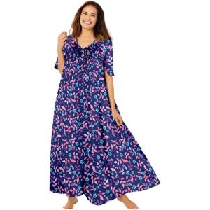 Only Necessities Plus Size Sweeping Printed Lounger(Evening Blue Ombre Vine)