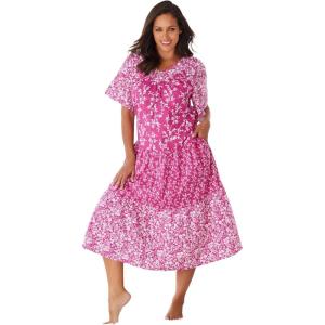 Only Necessities Plus Size Tiered Print Lounger(Bright Berry Floral)