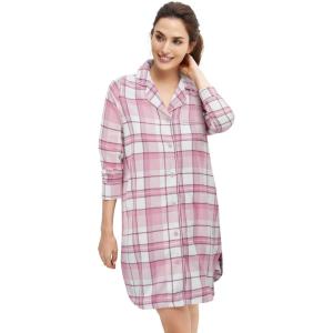 ellos Plus Size Flannel Sleep Shirt(Delicate Pink Plaid)