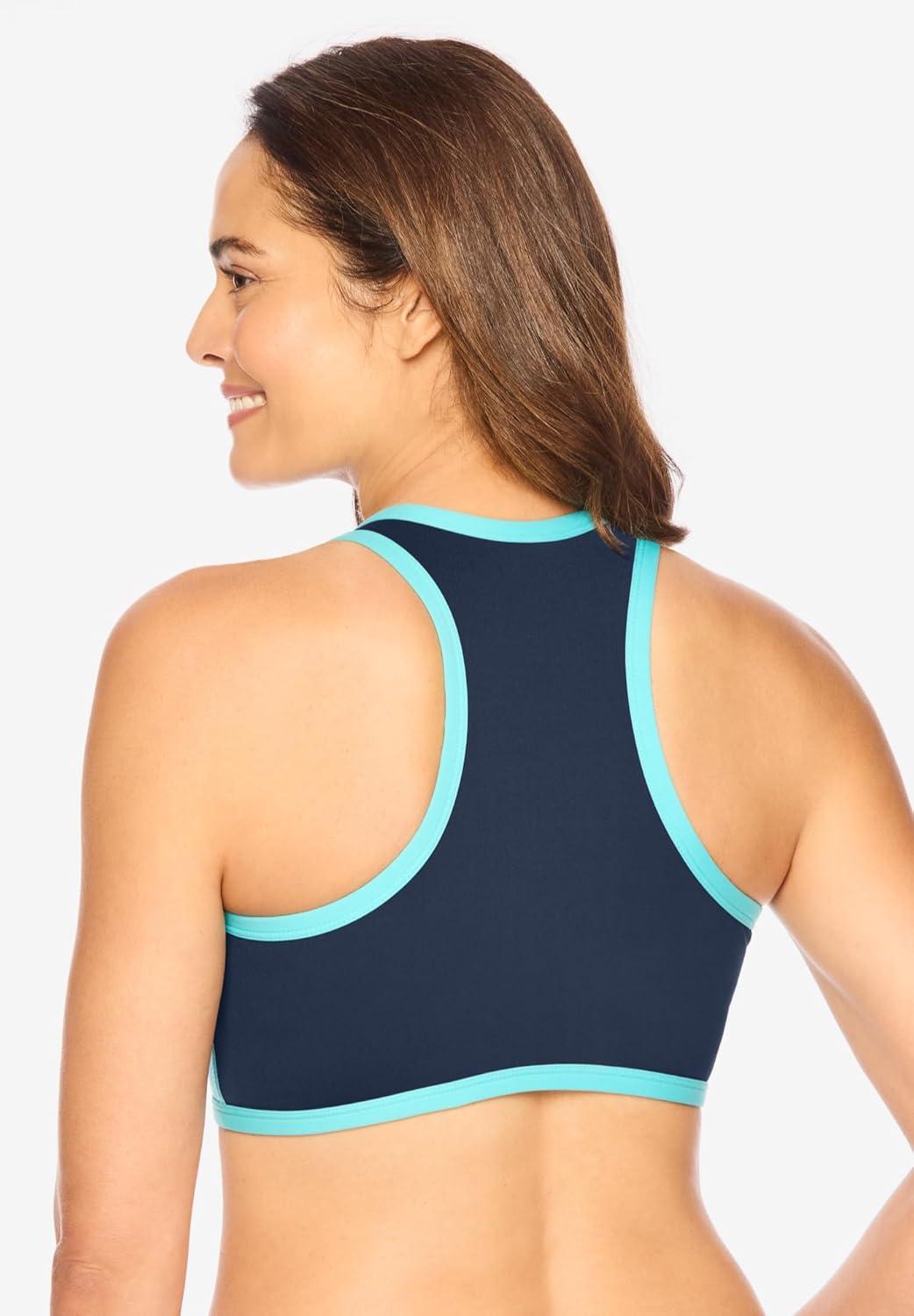 image:imageComfort Choice Womens Plus Size VNeck Colorblock Sports BraNavy