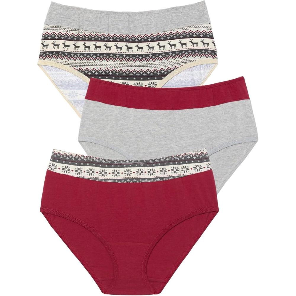 image:imageComfort Choice Plus Size Full Coverage Stretch Cotton Color Block Brief 3PackClassic Red Assorted