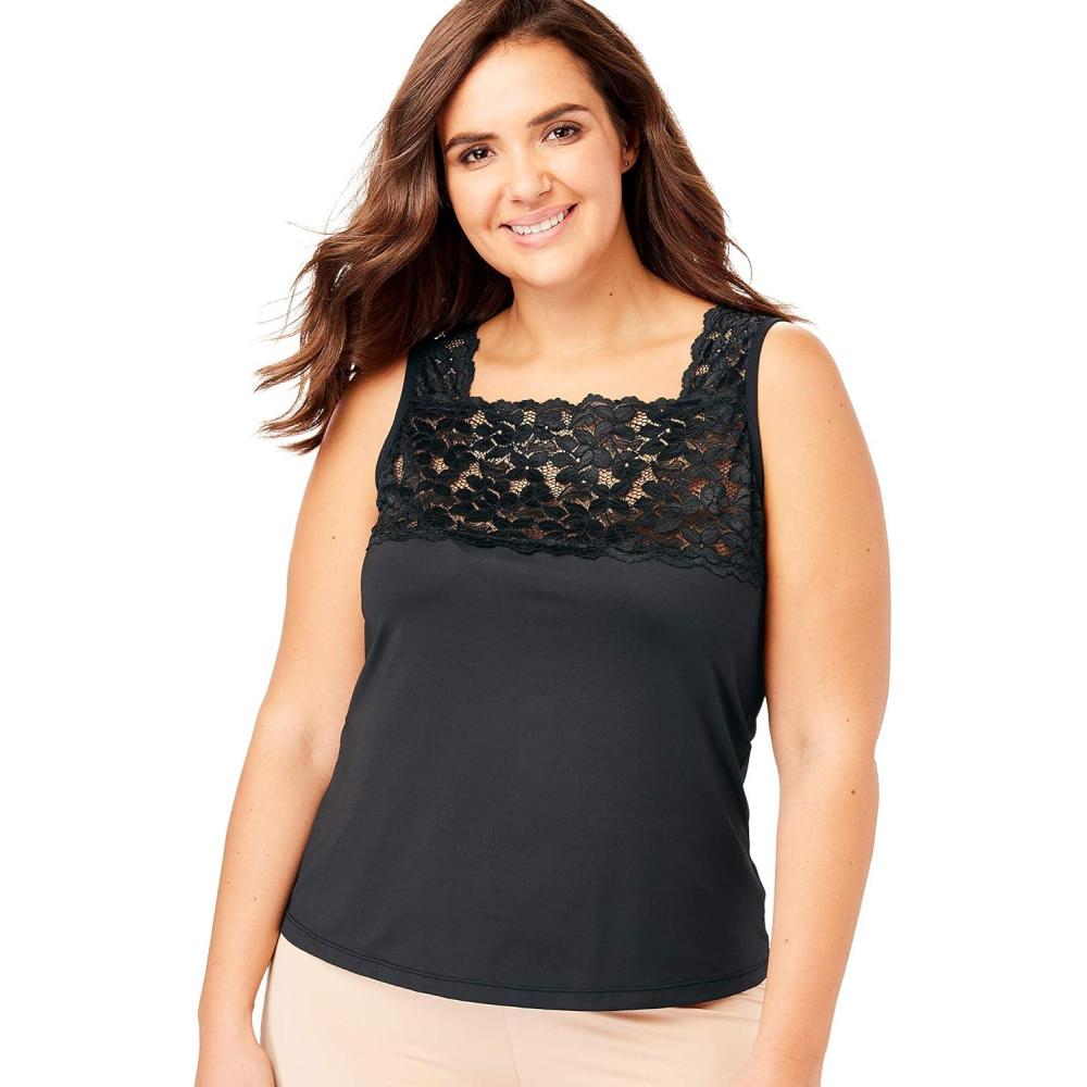 image:imageComfort Choice Plus Size Silky LaceTrimmed CamisoleBlack