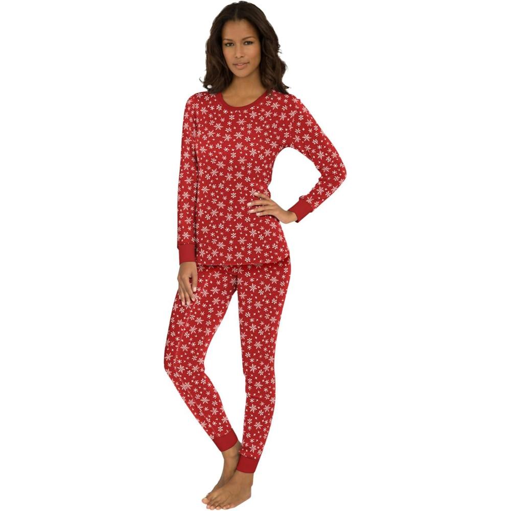 image:imageComfort Choice Plus Size Thermal Crewneck LongSleeve TopClassic Red Snow Fall