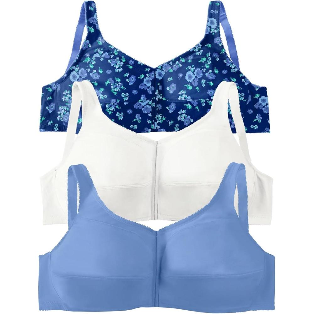 image:imageComfort Choice Womens Plus Size 3Pack FrontClose Cotton Wireless Bra  54 DD Evening Blue Pack