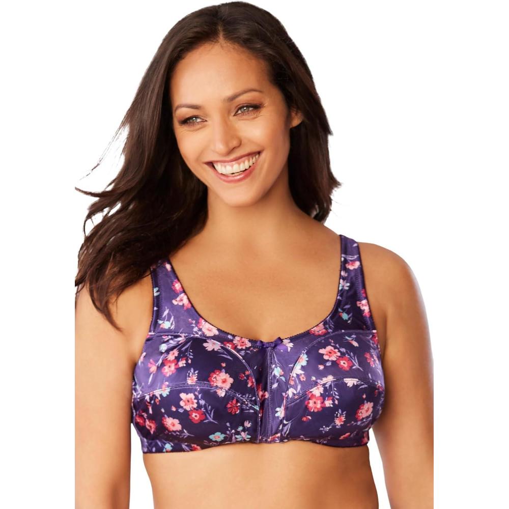 image:imageComfort Choice Womens Plus Size Satin Wireless Comfort BraRich Violet Floral