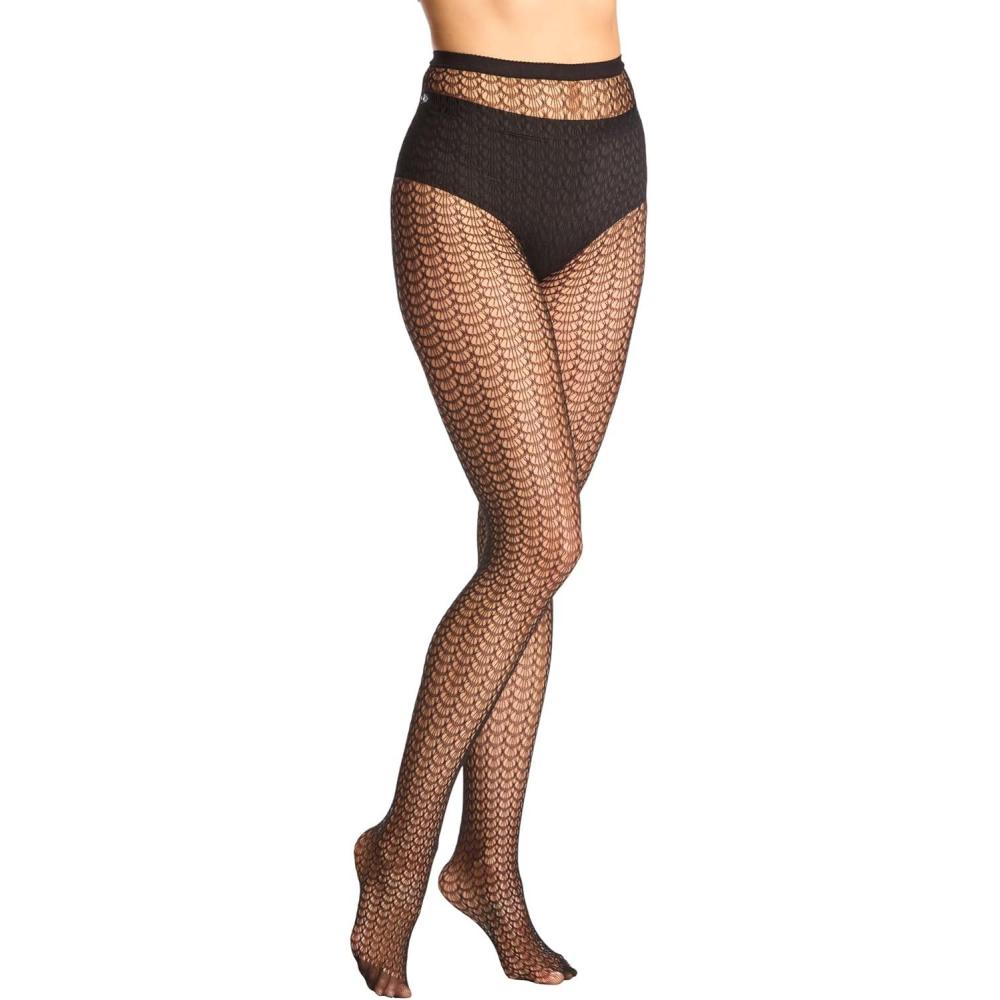 image:imageComfort Choice Womens Plus Size Textured Pattern TightsBlack Scallop