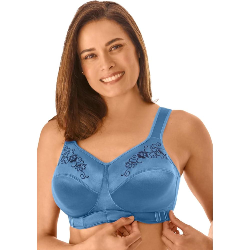 image:imageComfort Choice Womens Plus Size The Embroidered Custom Fit BraDusty Indigo Embroidery