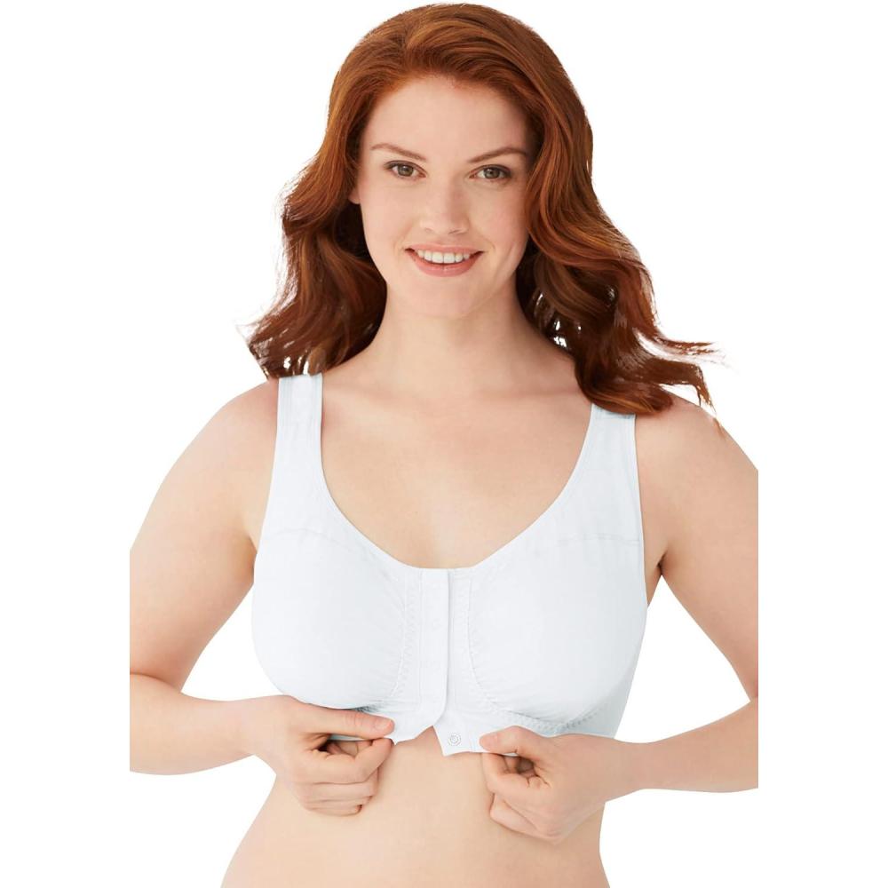 image:imageComfort Choice Womens Plus Size Wireless Cotton Snap Front BraWhite