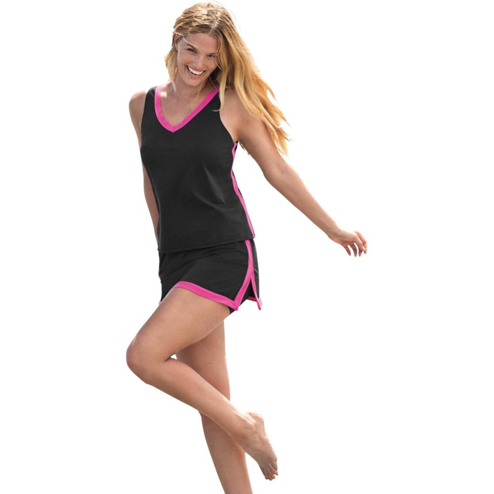 image:imageSwim 365 Womens Plus Size 2Piece Swim Skirtini SetBlack Fuchsia
