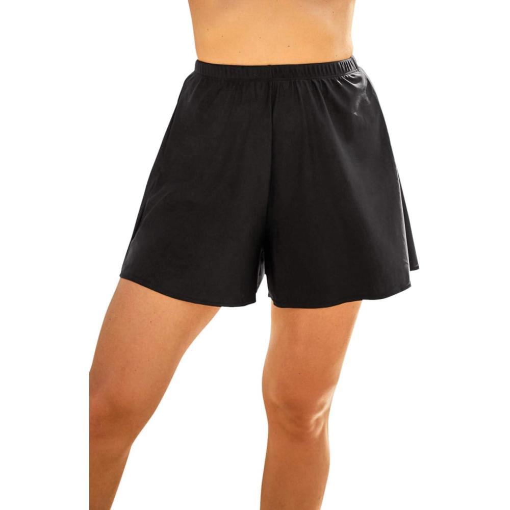 image:imageSwim 365 Womens Plus Size Loose Swim Short with Builtin Tummy Control BriefBlack