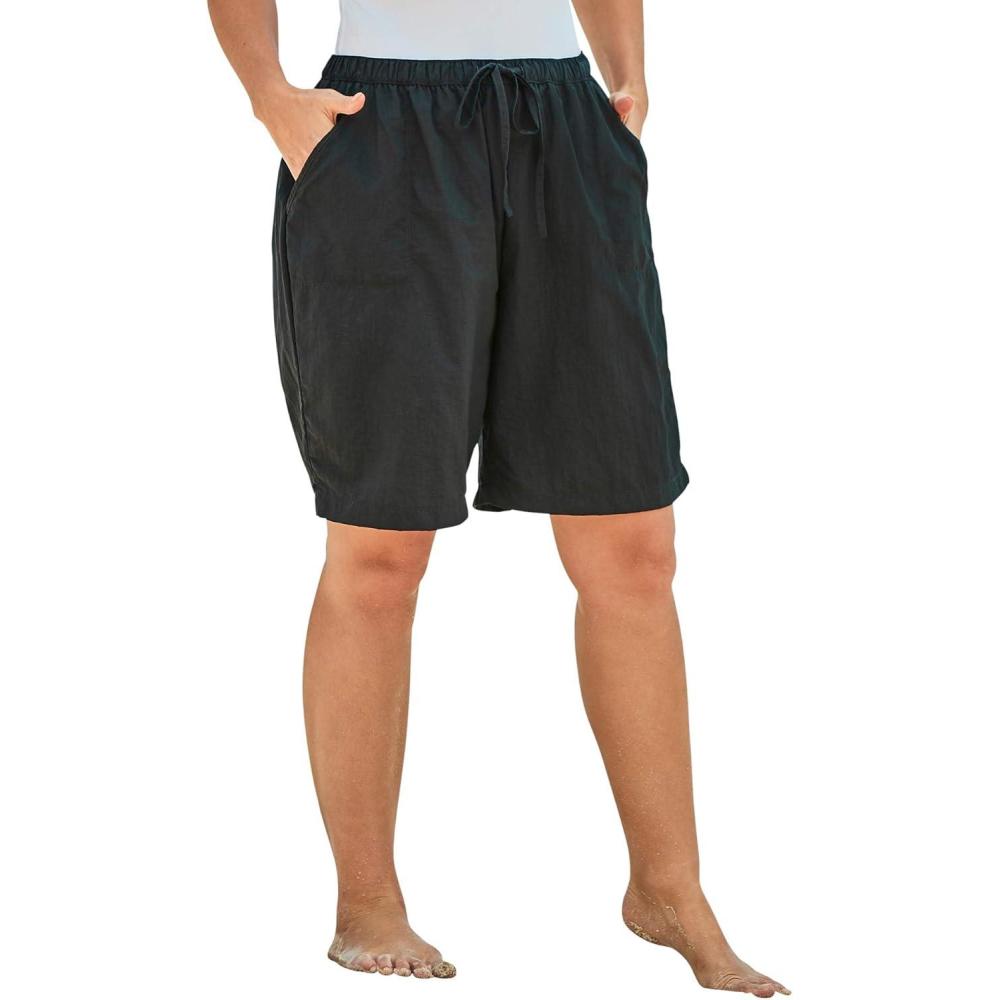 image:imageSwim 365 Womens Plus Size Taslon Cover Up Board Shorts with Builtin BriefBlack