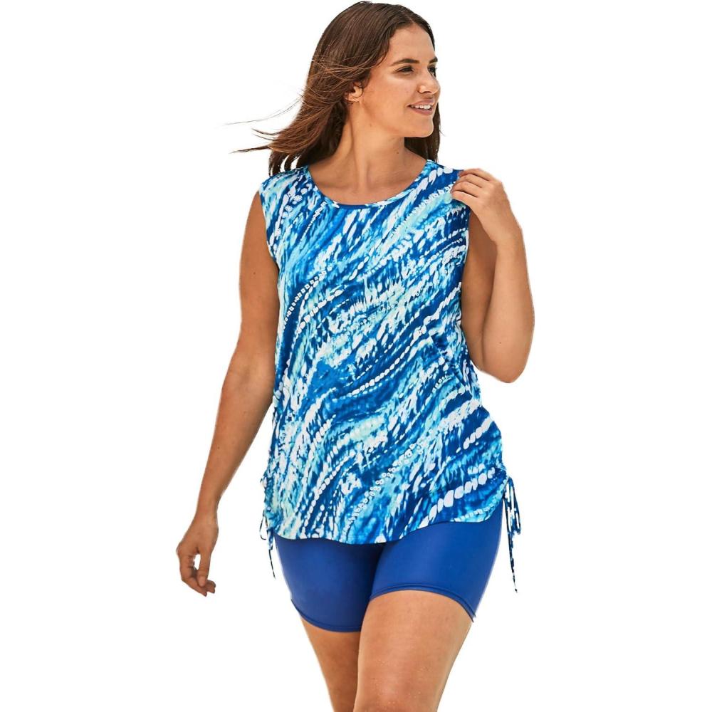 image:imageSwimsuits For All Swim 365 Womens Plus Size Chlorine Resistant Swim Tank Coverup with Side TiesDream Blue Tie Dye