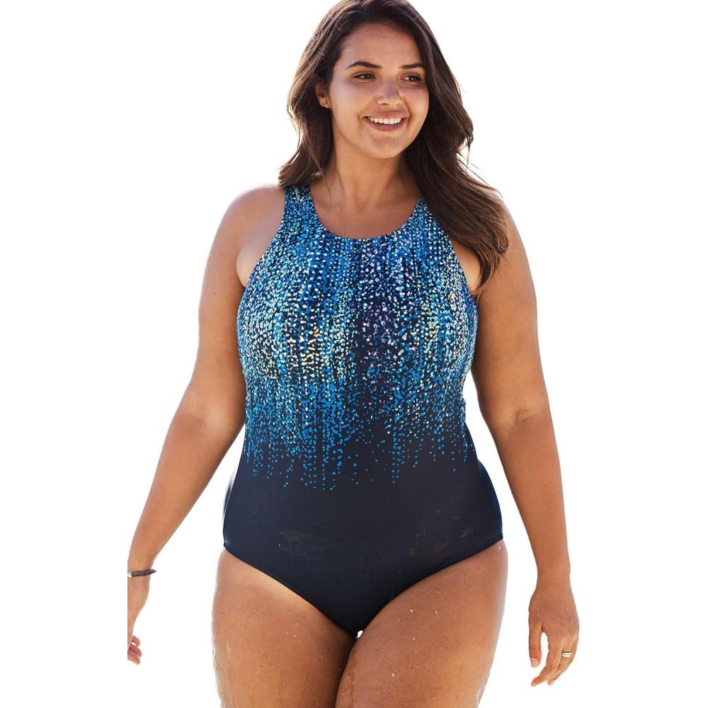 image:imageSwimsuits For All Swim 365 Womens Plus Size HighNeck One PieceNavy Multi