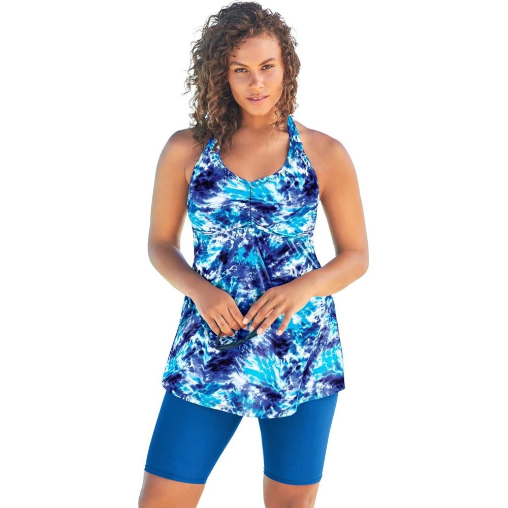 image:imageSwimsuits For All Swim 365 Womens Plus Size Longer Length Braided Tankini TopMulti Underwater Tie Dye