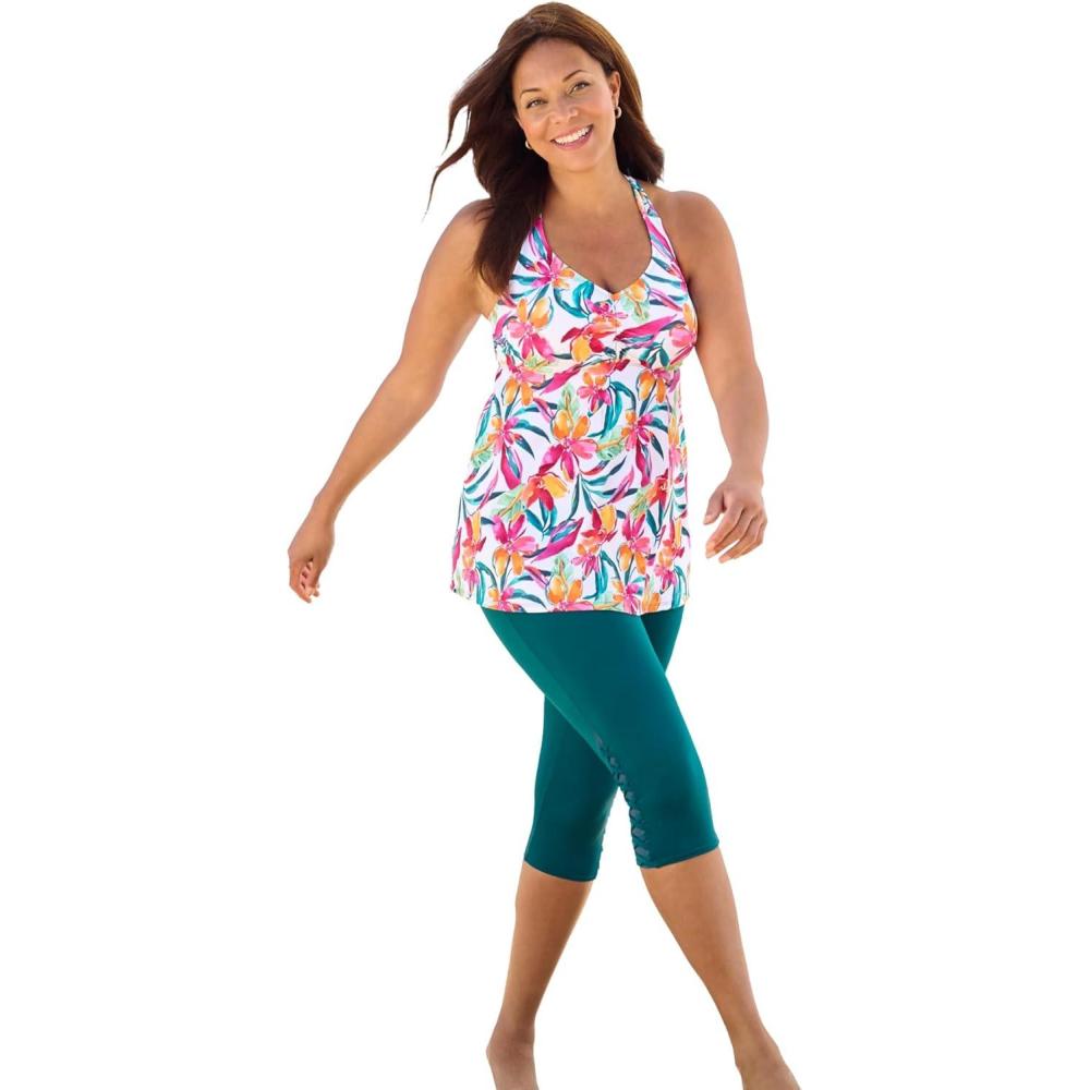 image:imageSwimsuits For All Swim 365 Womens Plus Size Longer Length Braided Tankini TopWhite Bright Floral