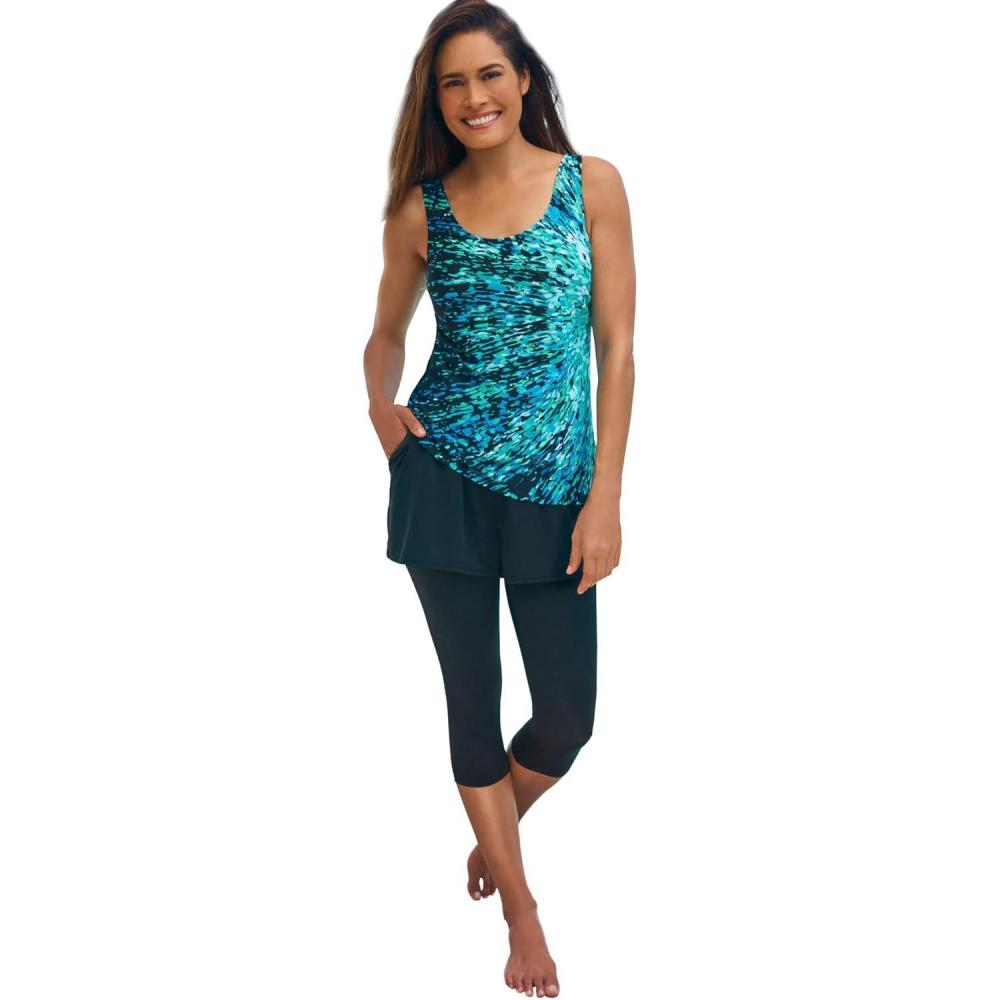 image:imageSwimsuits For All Swim 365 Womens Plus Size LongerLength Scoop Neck Tankini TopMulti Sunburst