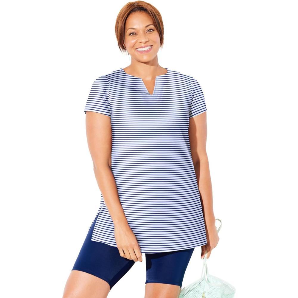 image:imageSwimsuits For All Womens Chlorine Resistant Swim Tunic PlusDeep Sea Stripe