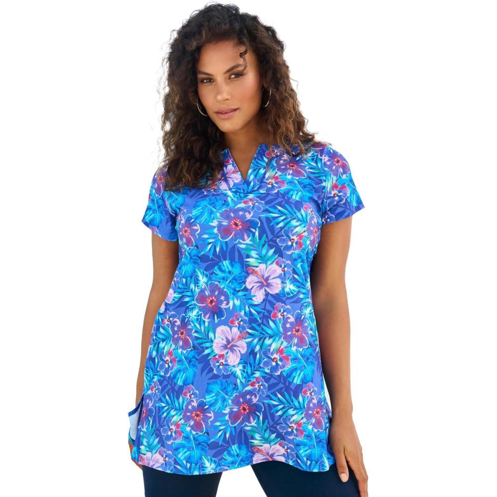 image:imageSwimsuits For All Womens Chlorine Resistant Swim Tunic PlusElectric Iris Hibiscus