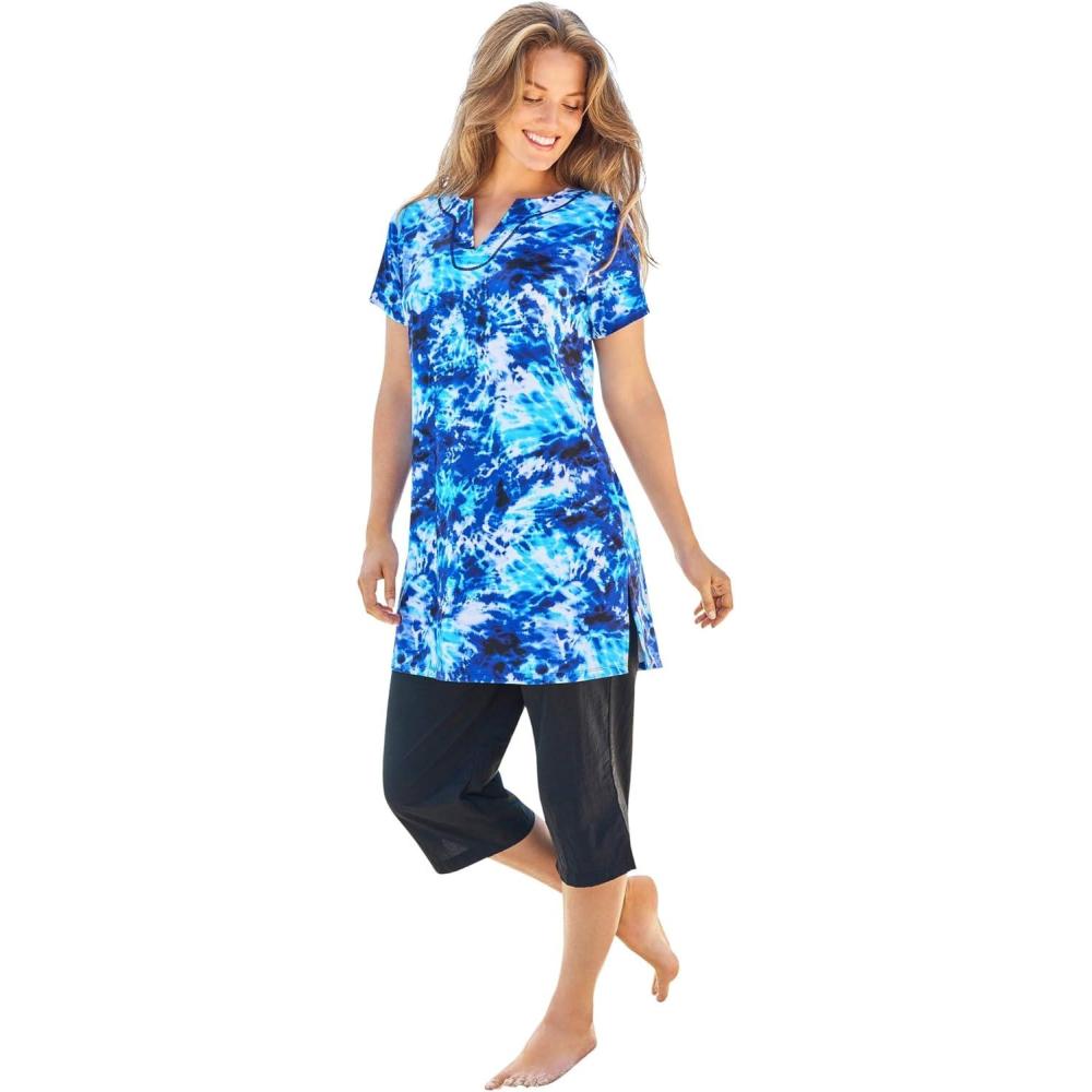 image:imageSwimsuits For All Womens Chlorine Resistant Swim Tunic PlusMulti Underwater Tie Dye