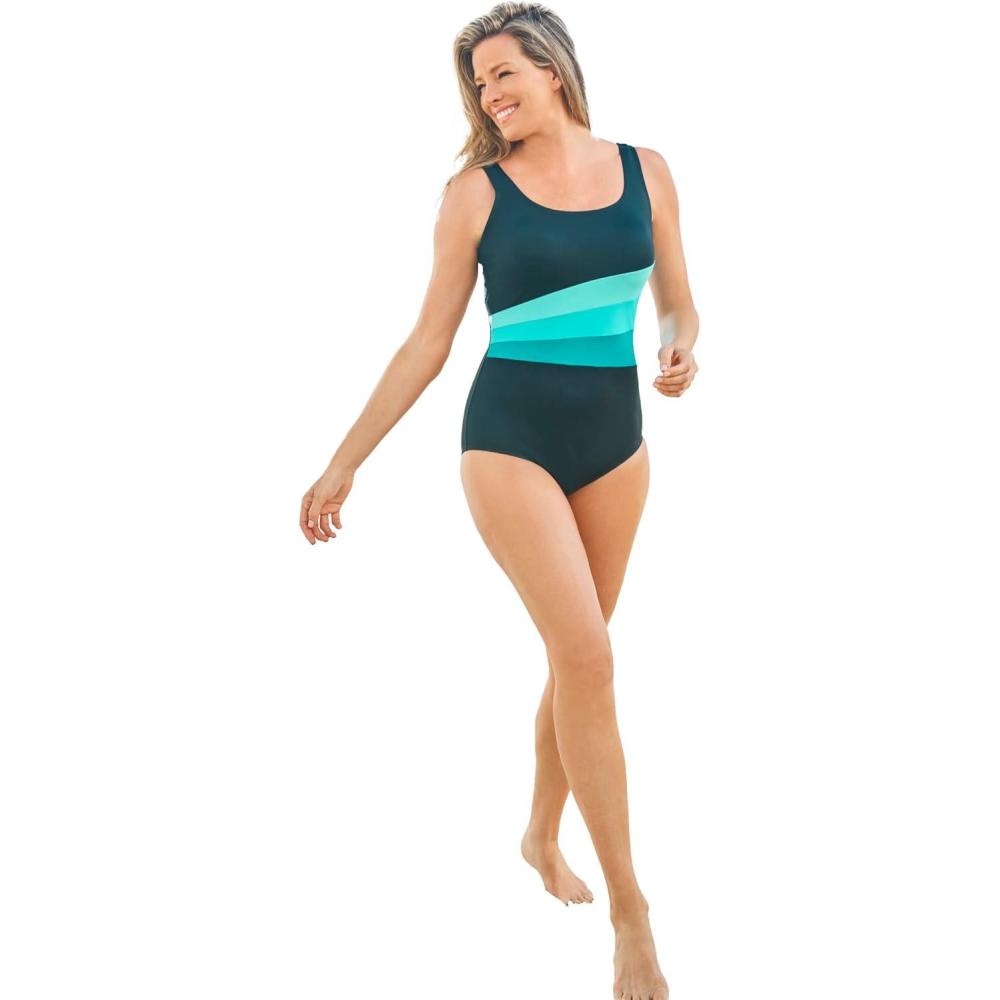image:imageSwimsuits for All Swim 365 Womens Plus Size Colorblock OnePieceBlack Aquamarine