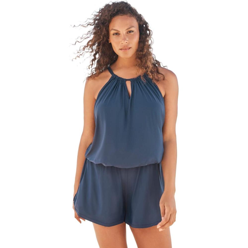 image:imageSwimsuits for All Swim 365 Womens Plus Size HighNeck Swim RomperNavy