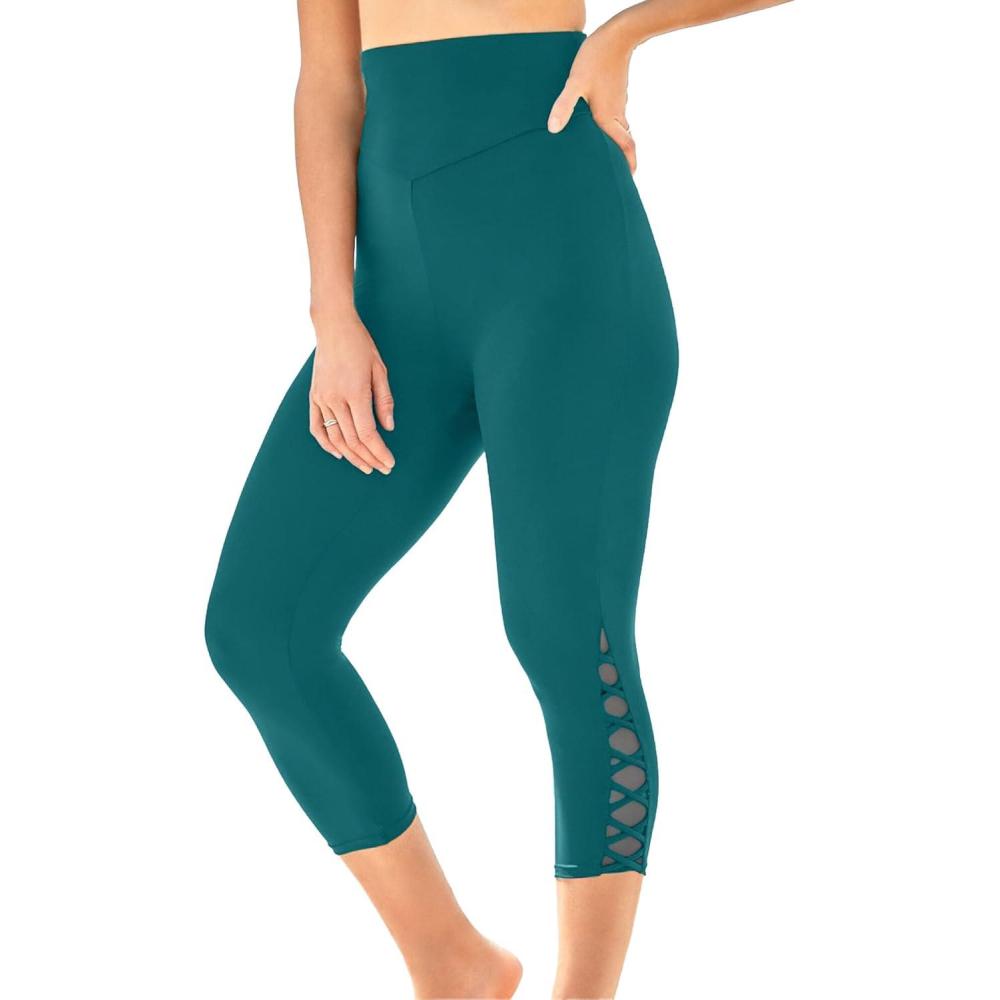 image:imageSwimsuits for All Swim 365 Womens Plus Size HighWaisted Swim Capri with Lattice DetailMediterranean