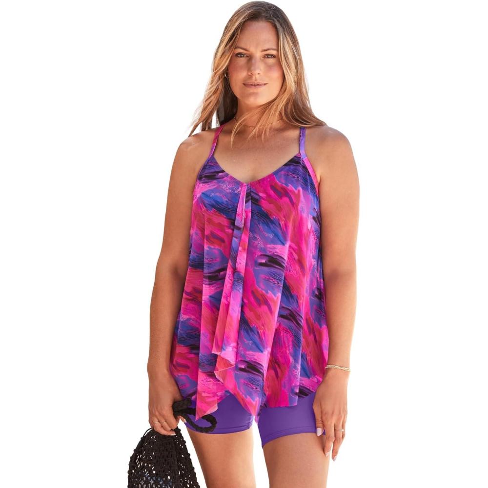 image:imageSwimsuits for All Swim 365 Womens Plus Size LongerLength Mesh Tankini TopSunset Brushstroke