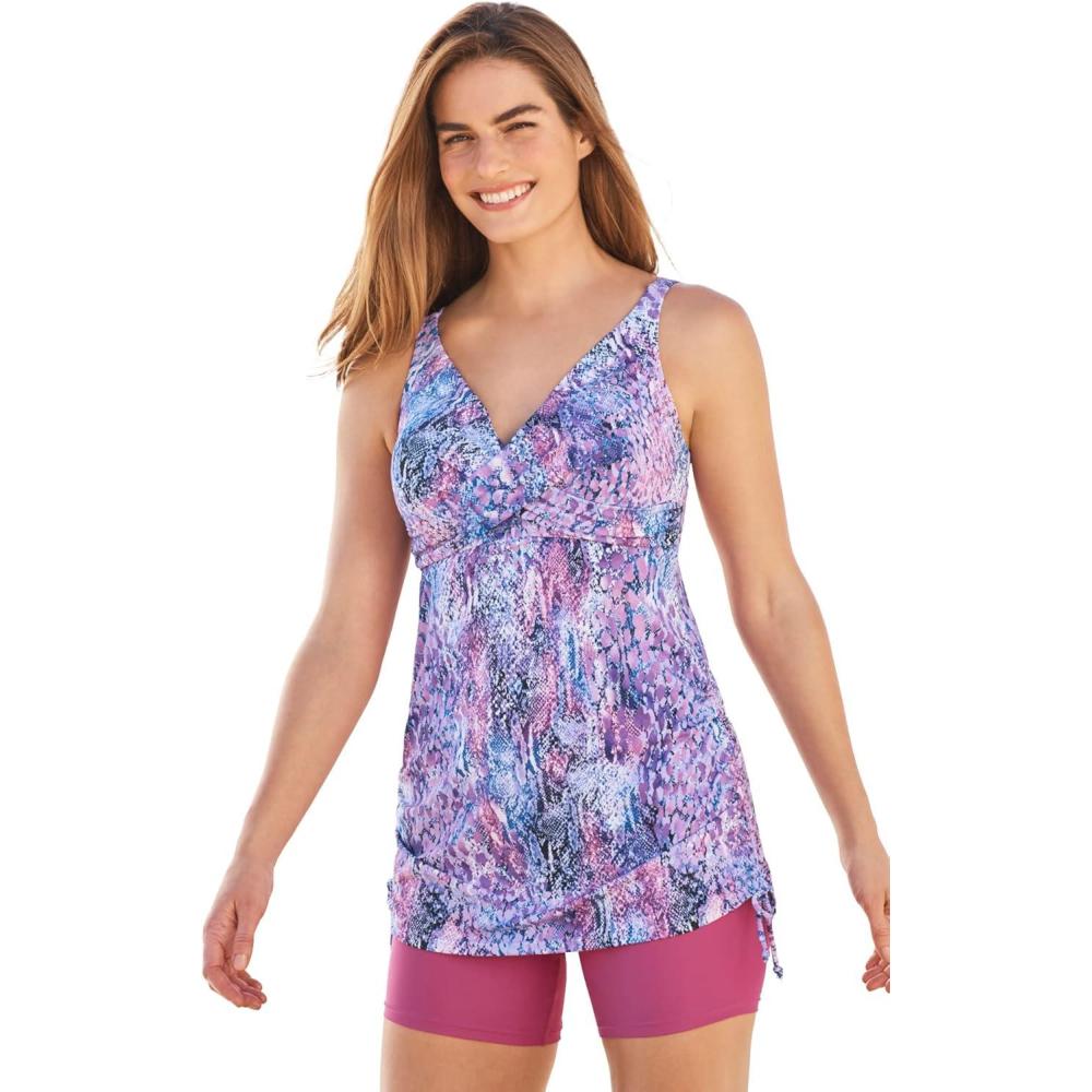 image:imageSwimsuits for All Swim 365 Womens Plus Size LongerLength SideTie Tankini TopPink Mixed Snake