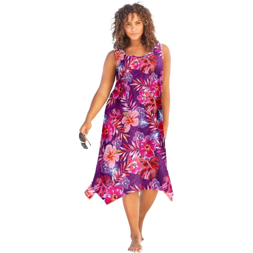 image:imageSwimsuits for All Swim 365 Womens Plus Size Sharktail Beach Cover UpSpice Hibiscus