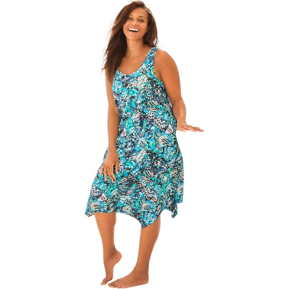 image:imageSwimsuits for All Swim 365 Womens Plus Size Sharktail Beach Cover UpTeal Blue Butterfly