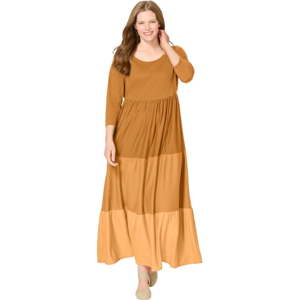 image:imageWoman Within Plus Size Colorblock Tiered DressHoney Glaze Colorblock