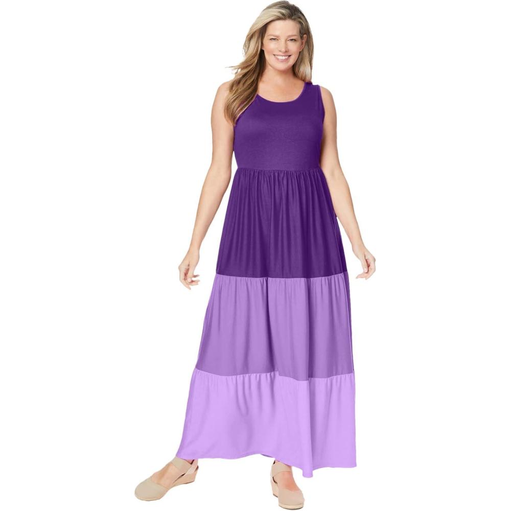 image:imageWoman Within Plus Size Colorblock Tiered DressPurple Orchid Colorblock