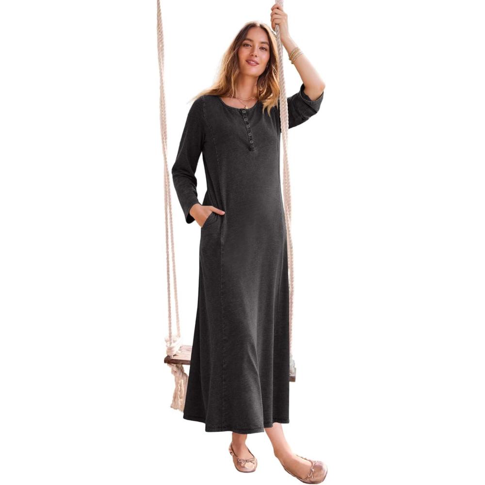 image:imageWoman Within Plus Size Henley Tee Maxi DressBlack Wash