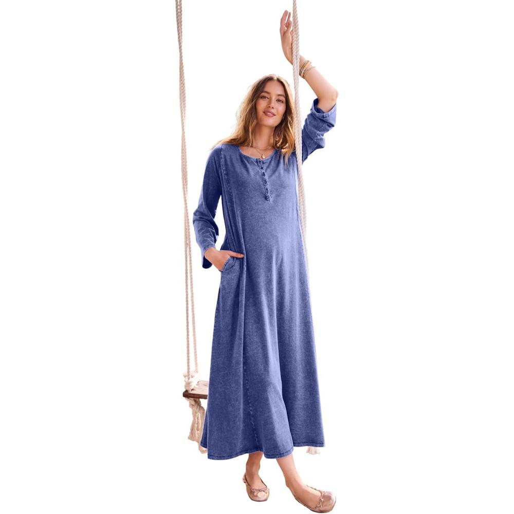 image:imageWoman Within Plus Size Henley Tee Maxi DressStonewash