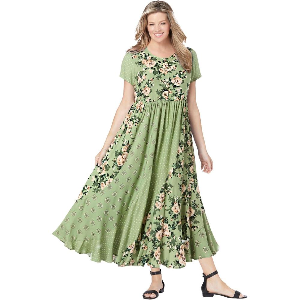 image:imageWoman Within Plus Size Mixed Print Maxi DressSage Pretty Rose