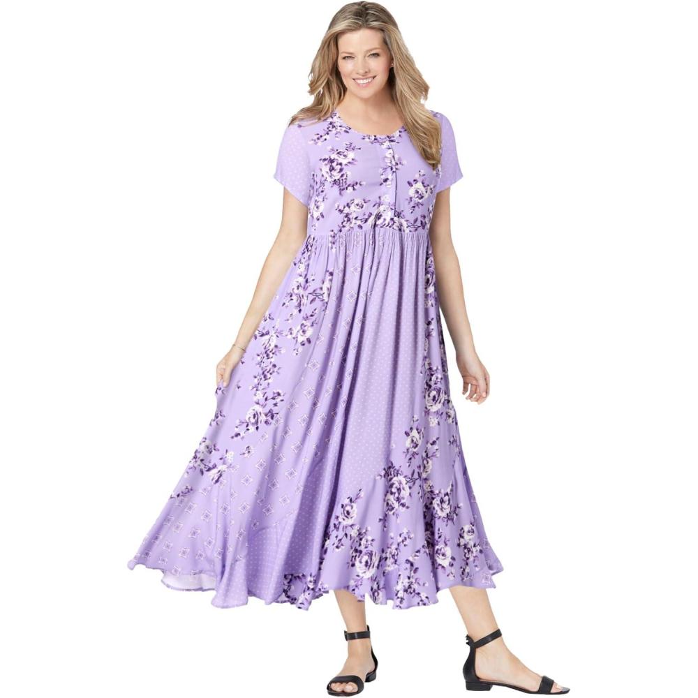 image:imageWoman Within Plus Size Mixed Print Maxi DressSoft Iris Pretty Rose