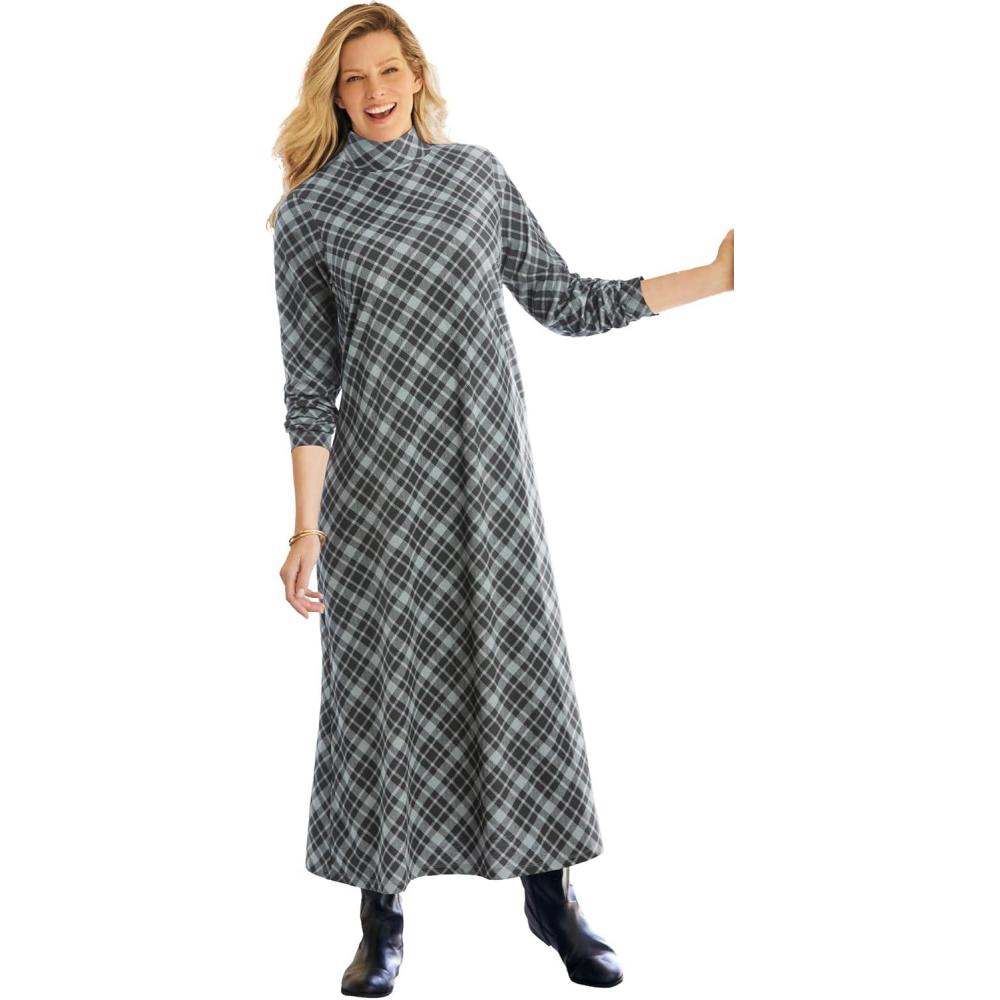 image:imageWoman Within Plus Size Mockneck DressGunmetal Bias Plaid