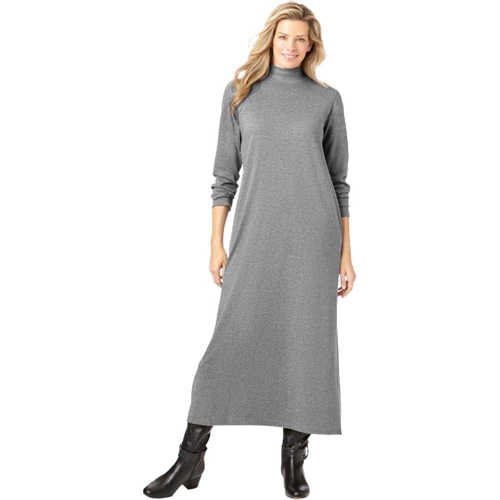 image:imageWoman Within Plus Size Mockneck DressMedium Heather Grey