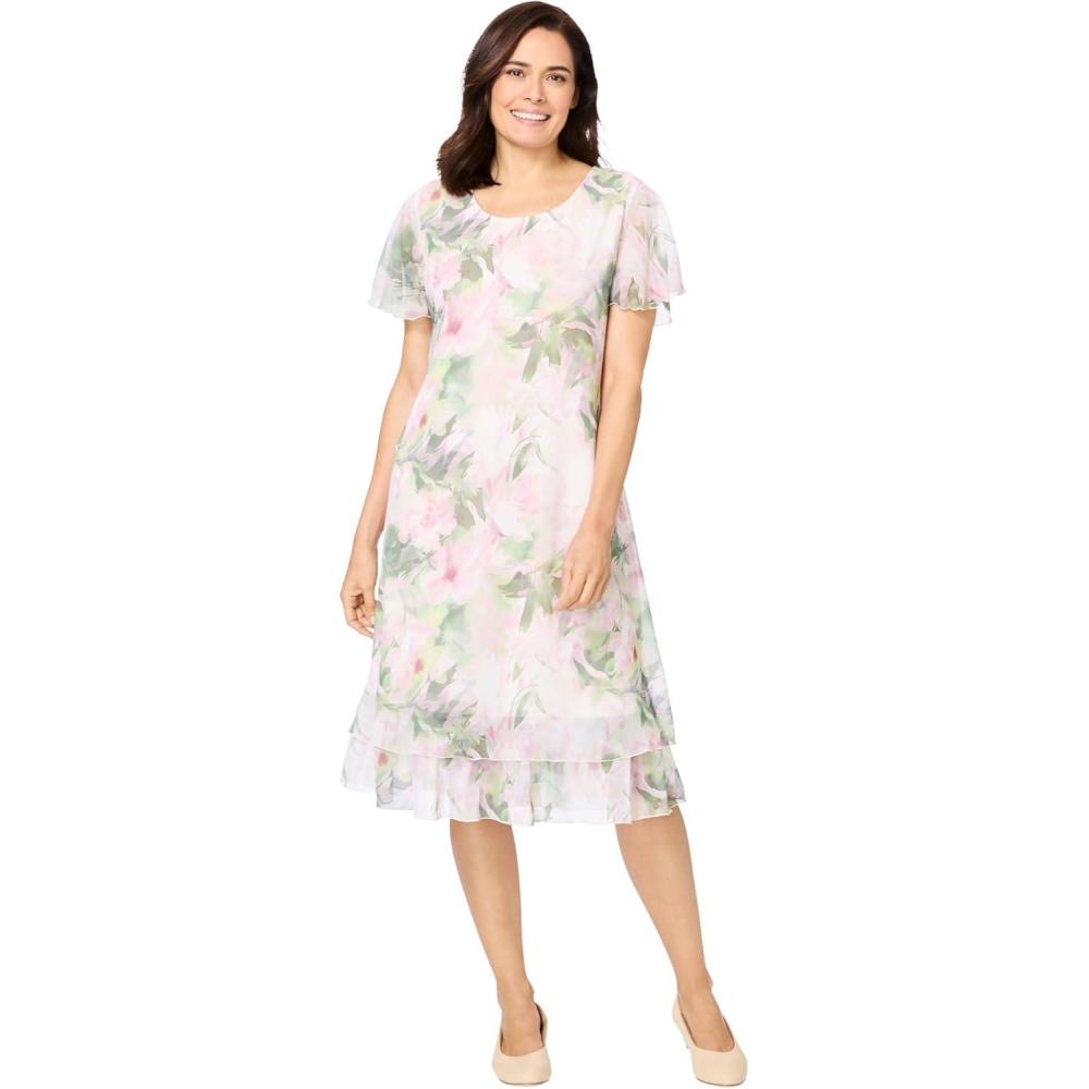 image:imageWoman Within Plus Size Overlay Tiered DressSage Watercolor