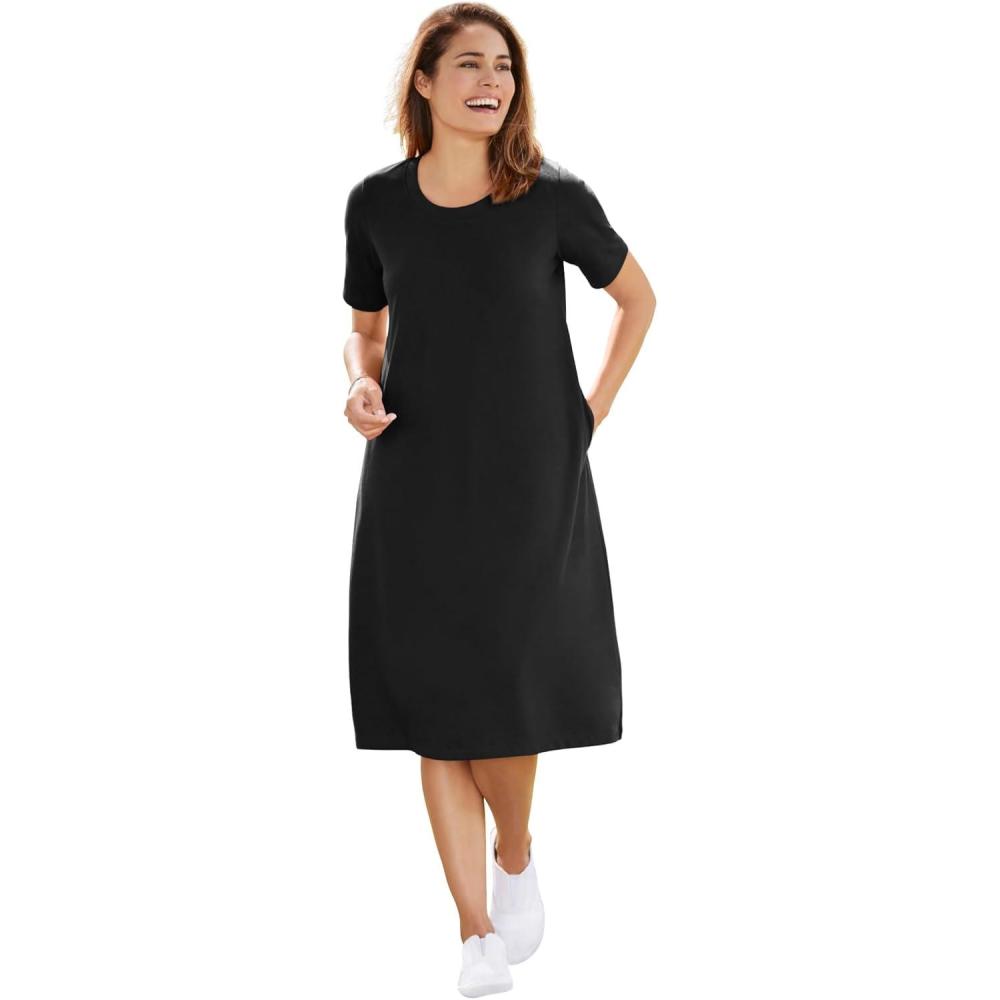 image:imageWoman Within Plus Size Perfect ShortSleeve Crewneck Tee DressBlack