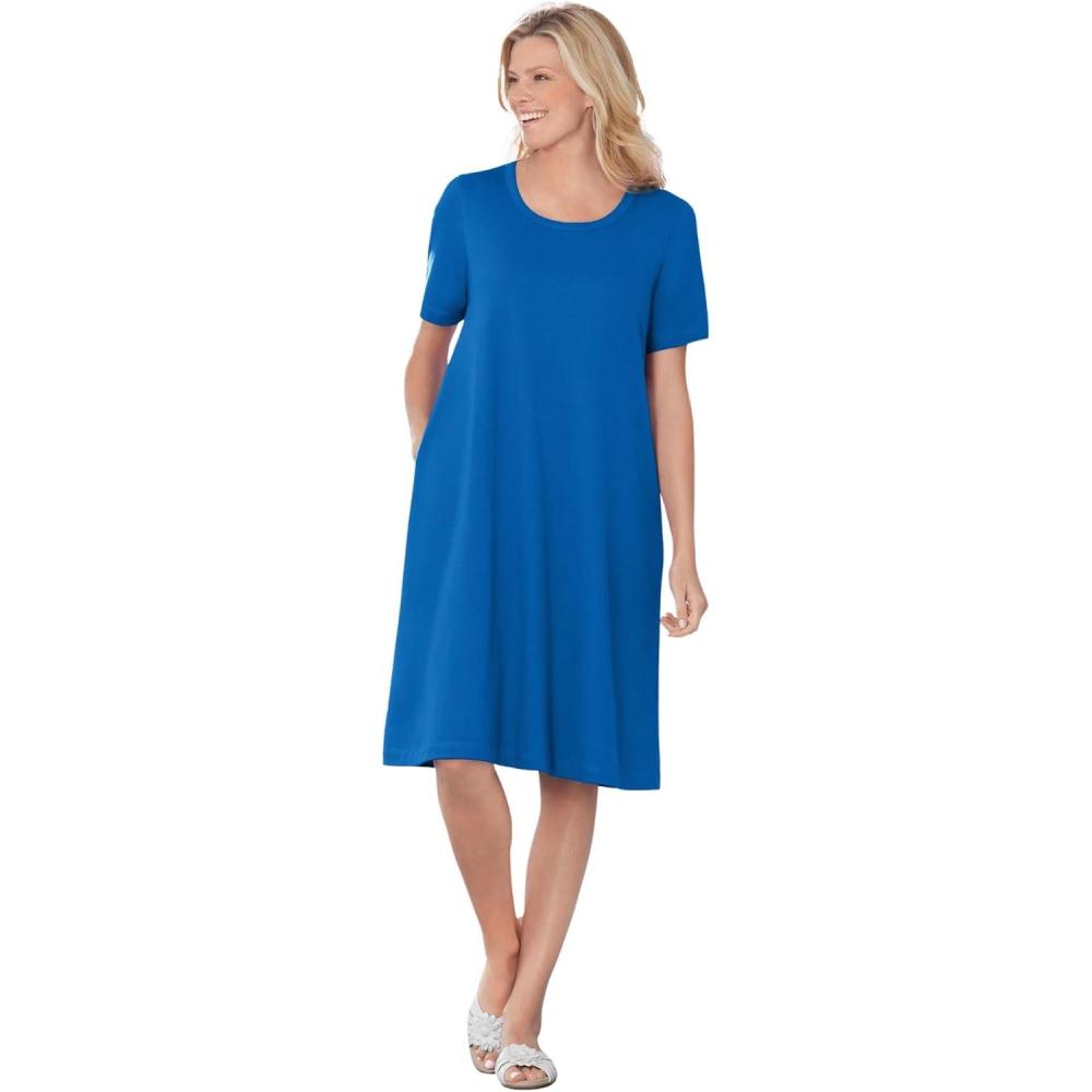 image:imageWoman Within Plus Size Perfect ShortSleeve Crewneck Tee DressBright Cobalt