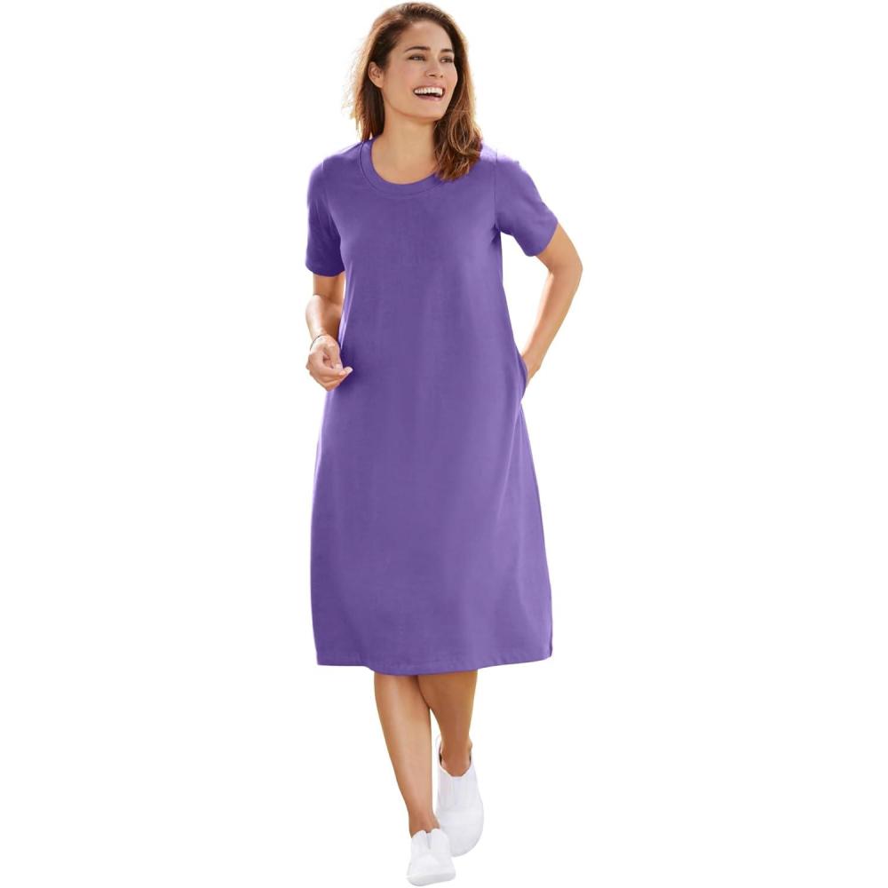 image:imageWoman Within Plus Size Perfect ShortSleeve Crewneck Tee DressPetal Purple