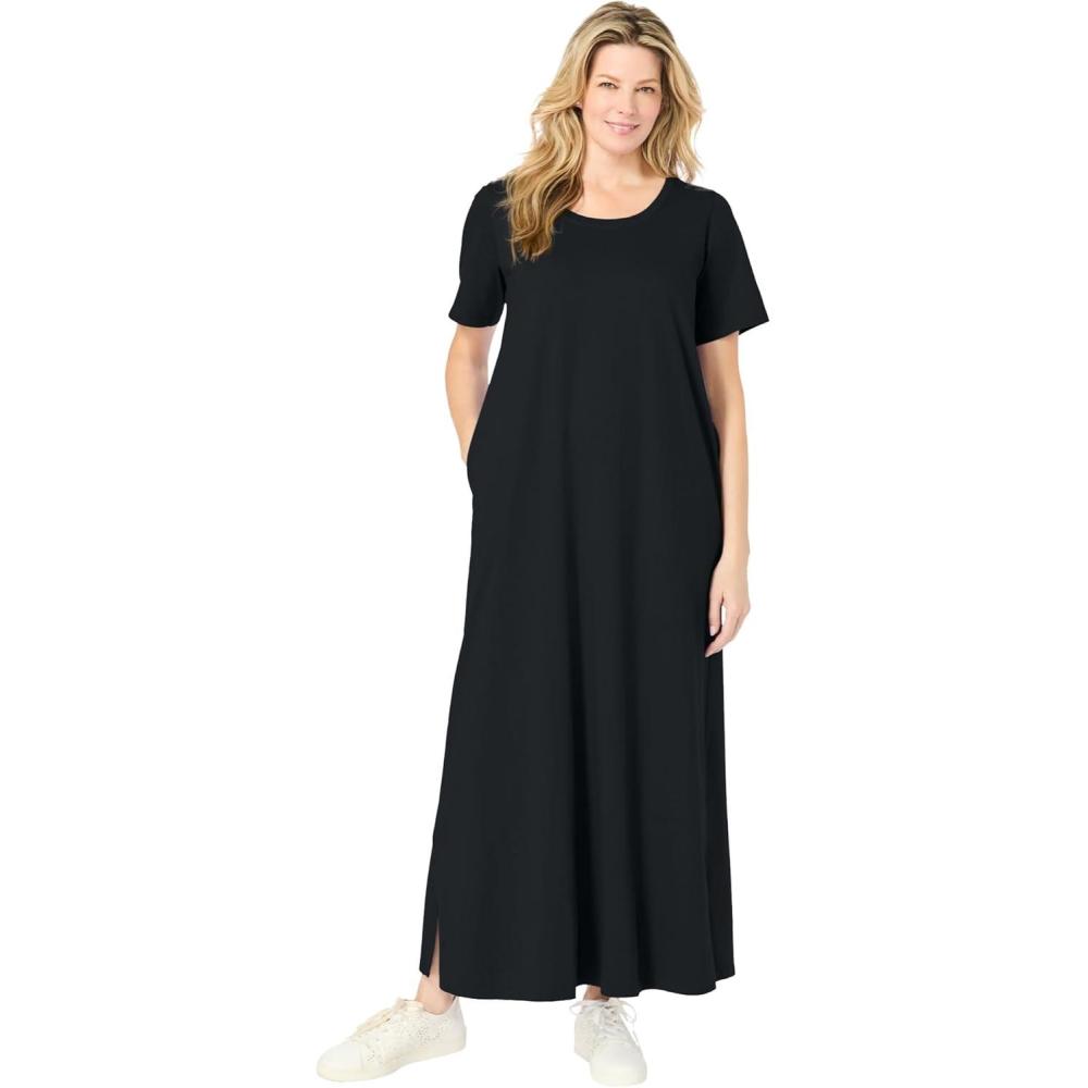 image:imageWoman Within Plus Size Perfect ShortSleeve Scoopneck Maxi Tee DressBlack