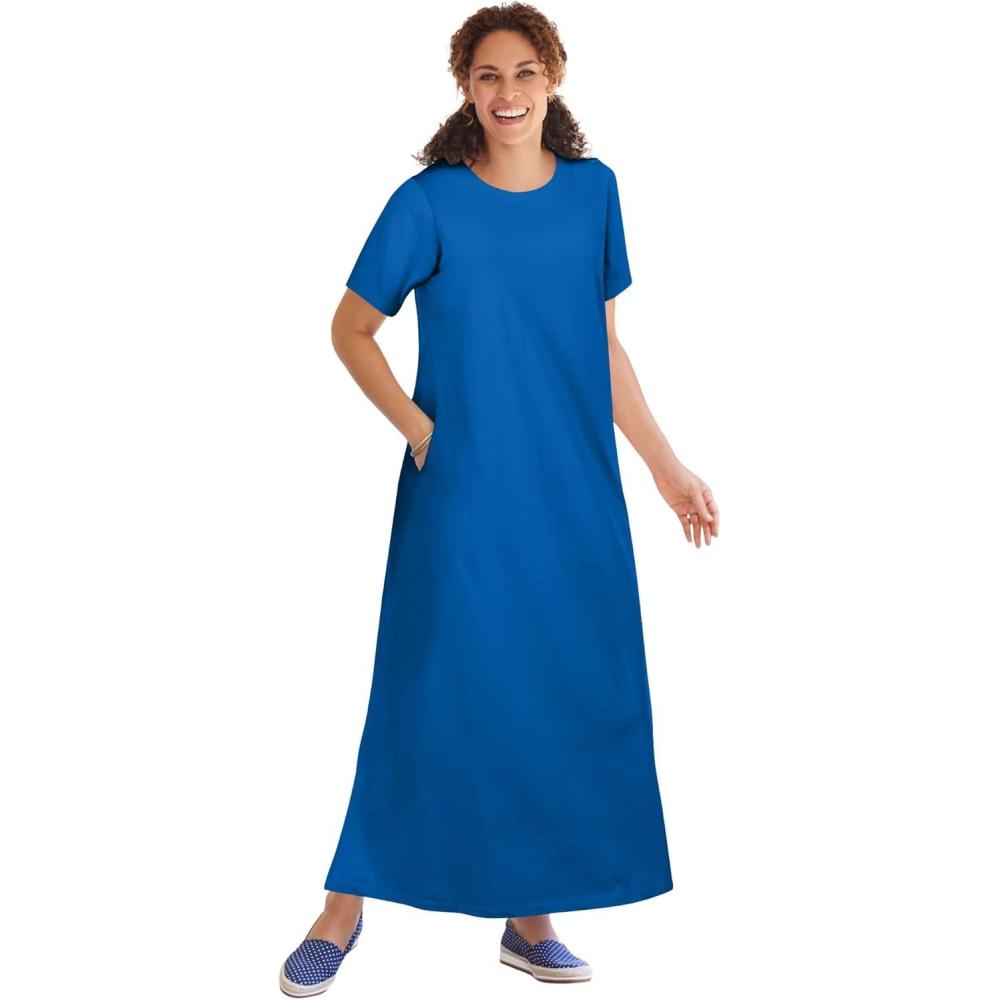 image:imageWoman Within Plus Size Perfect ShortSleeve Scoopneck Maxi Tee DressBright Cobalt
