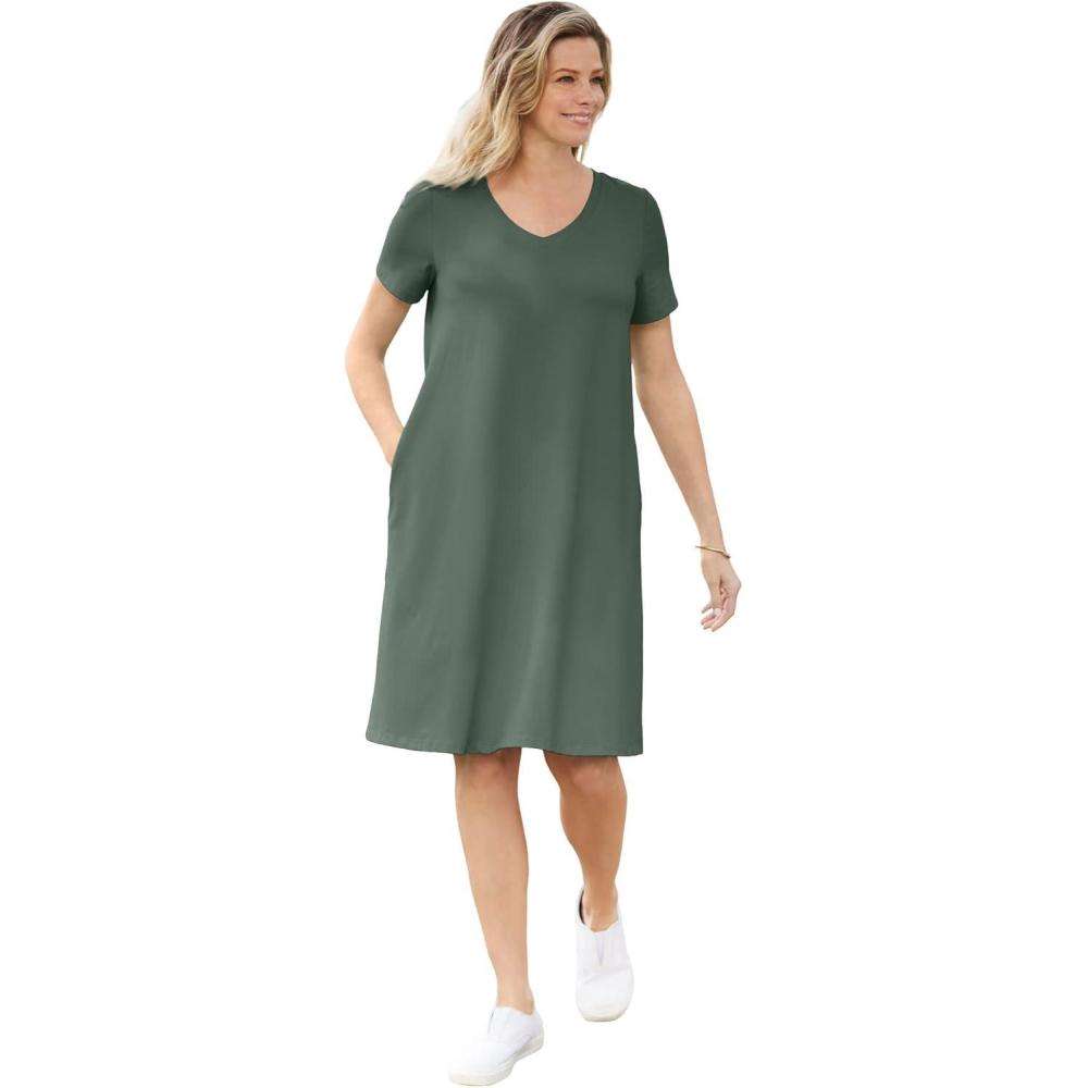 image:imageWoman Within Plus Size Perfect ShortSleeve VNeck Tee DressPine